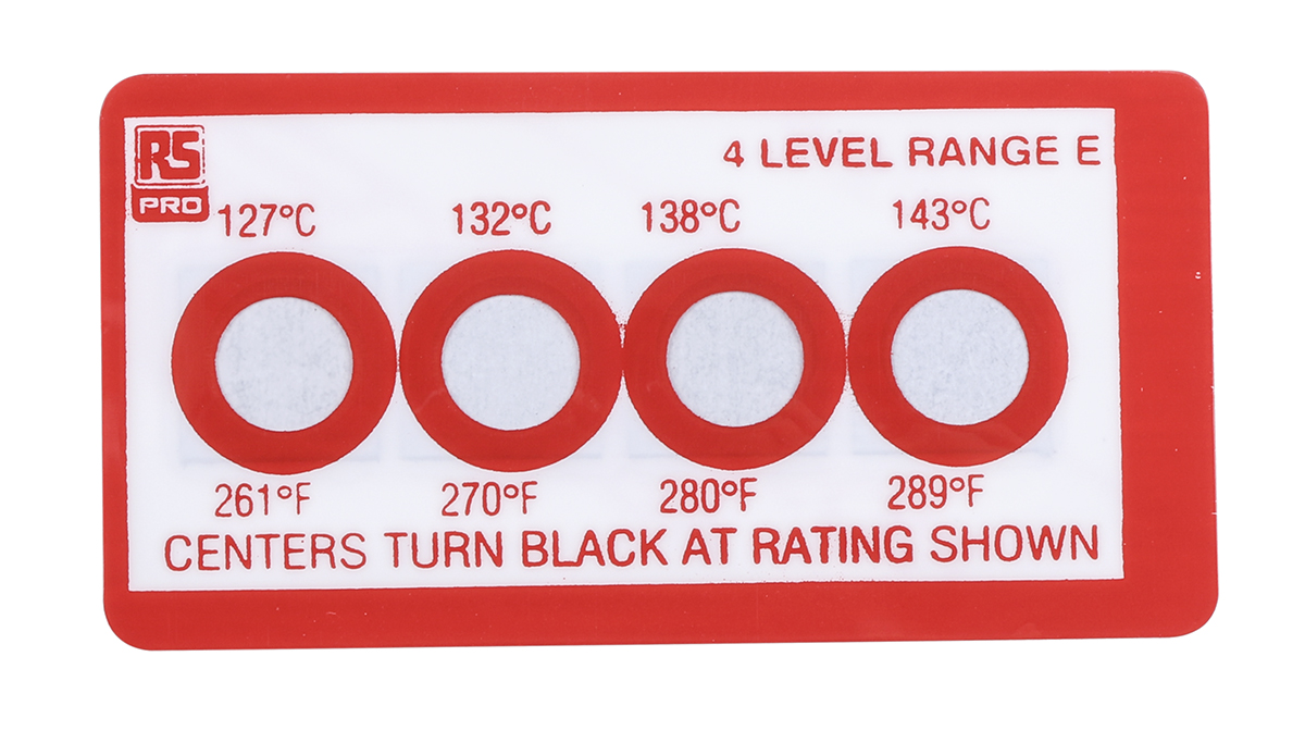 RS PRO Non-Reversible Temperature Sensitive Label, 127°C to 143°C, 4 Levels
