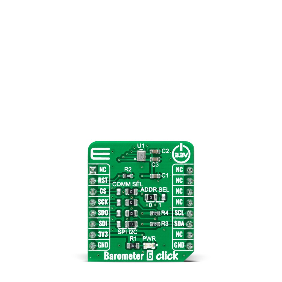 MikroElektronika Barometer 6 Click Barometric Pressure Sensor Add On Board for 2SMPB-02E mikroBUS Socket