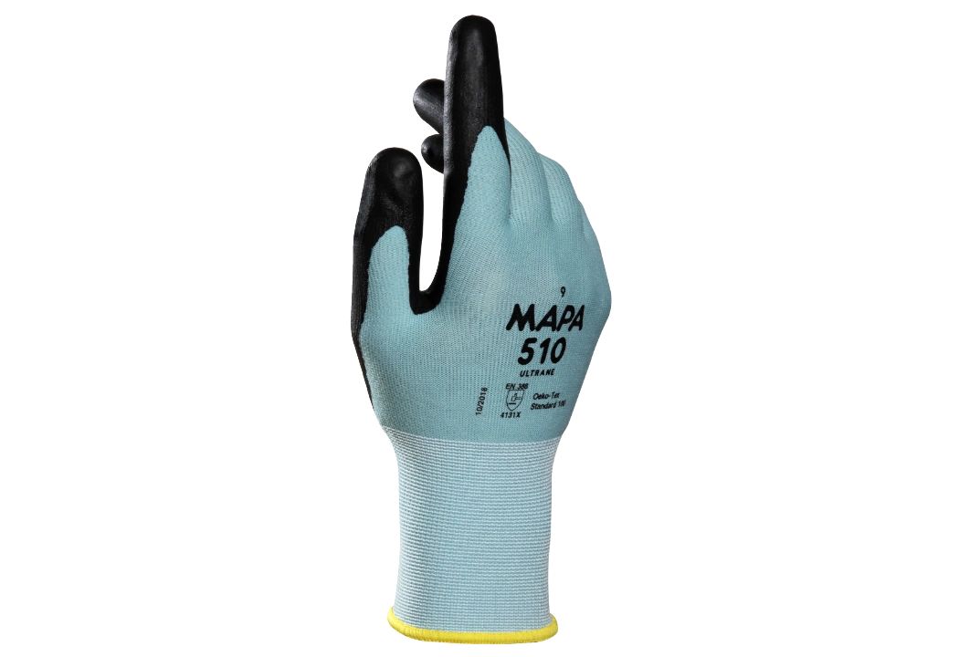 Mapa ULTRANE 510 Black, Green Water-Based Polymer Work Gloves, Size 11