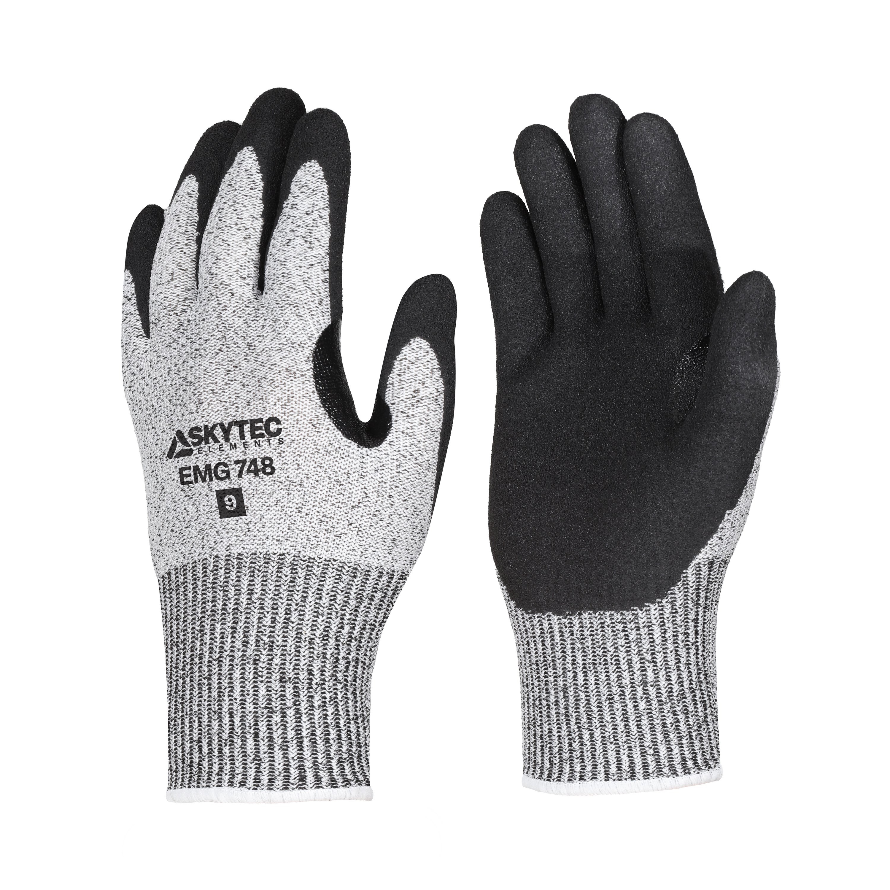 Skytec EMG748 Black, Grey 13 Gauge Fibreglass, High Performance Polyethylene, Nylon Cut Resistant Gloves