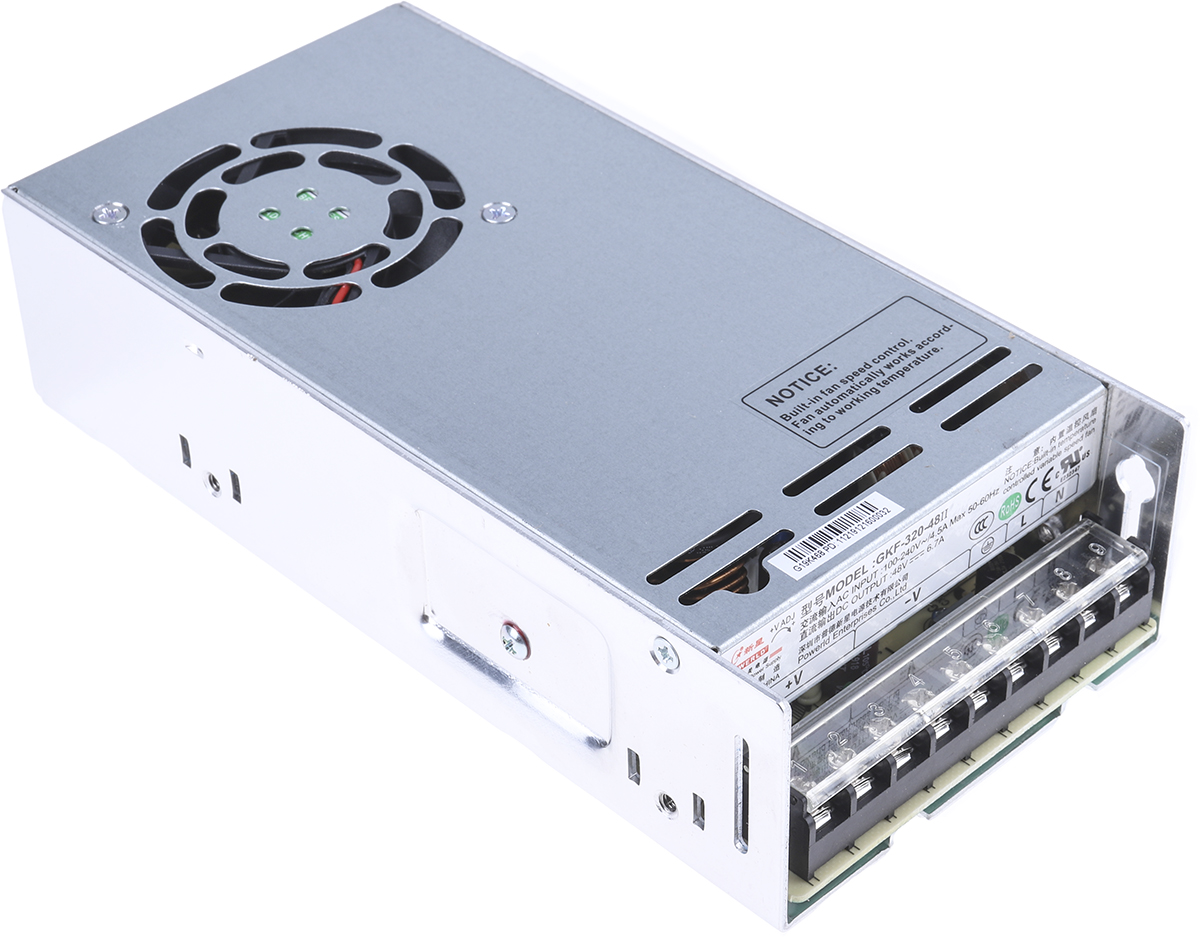 RS PRO Switching Power Supply, 48V dc, 6.7A, 300W, 1 Output, 120 → 370 V dc, 90 → 264 V ac Input Voltage