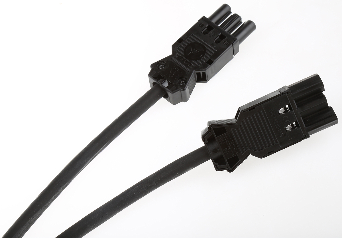 Wieland GST18i3 Series Cable Assembly, 3-Pole, Male to Female, 16A, IP40