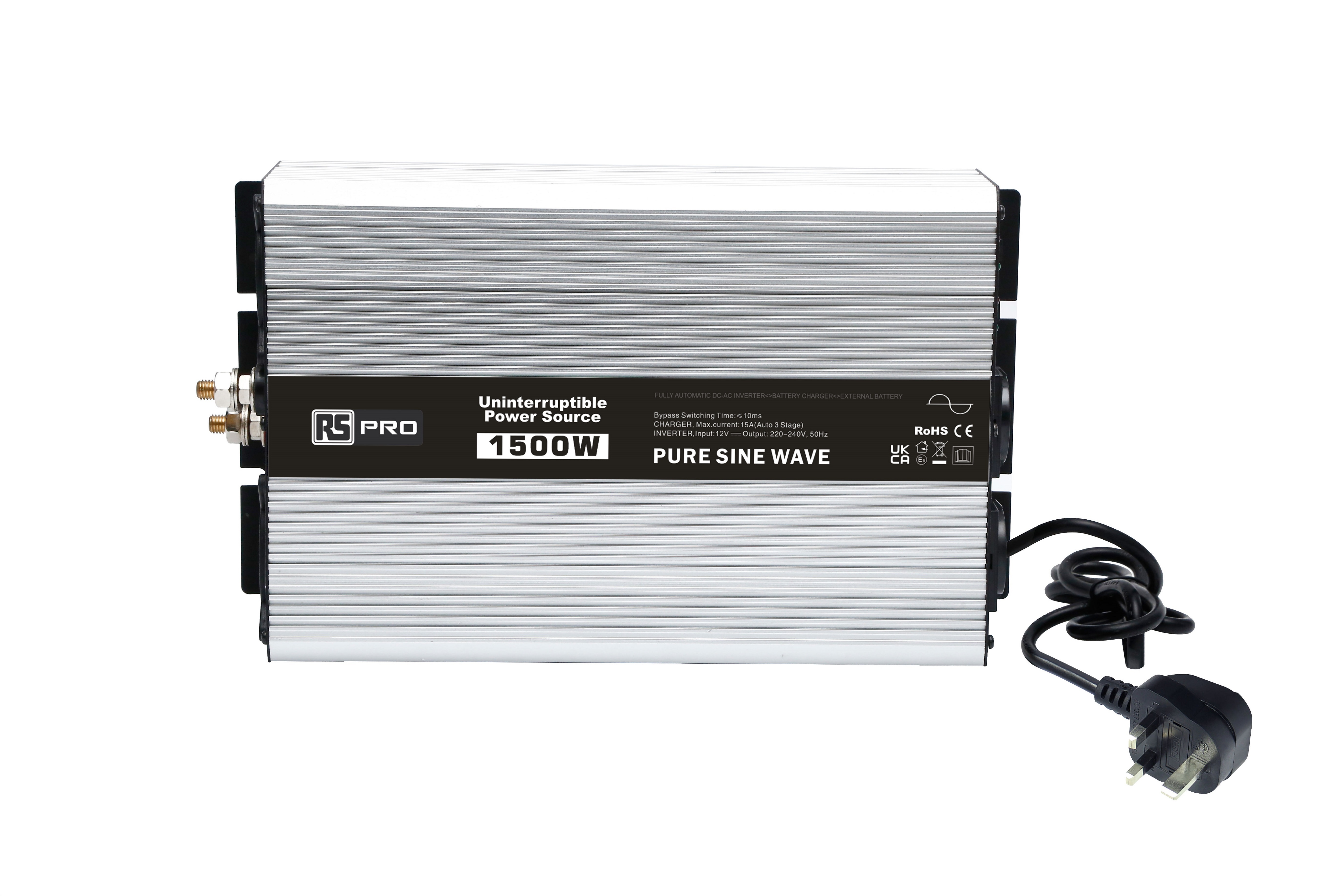 RS PRO Pure Sine Wave 1500W Fixed Installation DC-AC Power Inverter, 12V dc Input, 230V ac Output, No