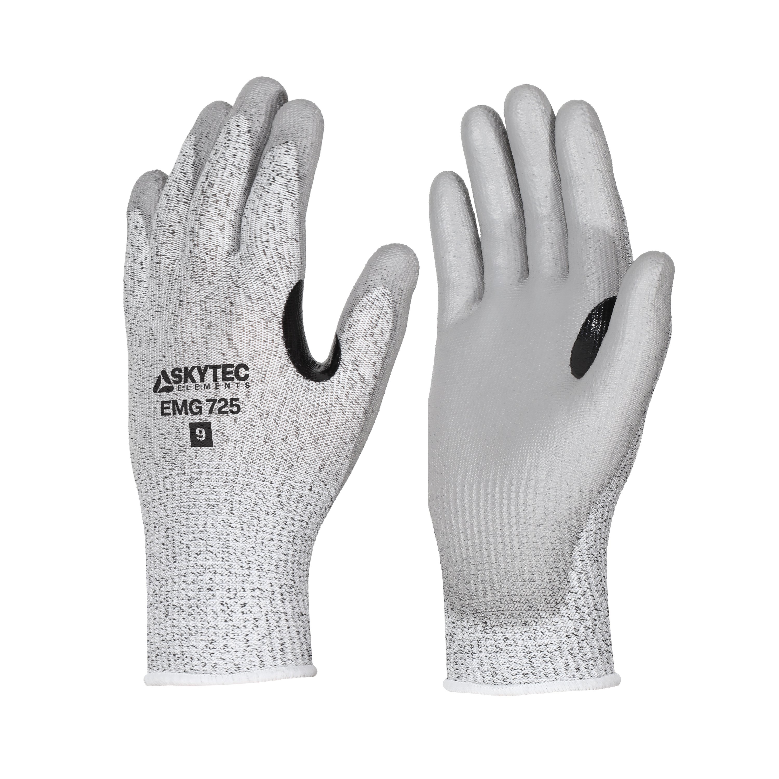 Skytec Elements EMG 725 Black, Grey High Performance Polyethylene, Nylon Work Gloves, Polyurethane Coating