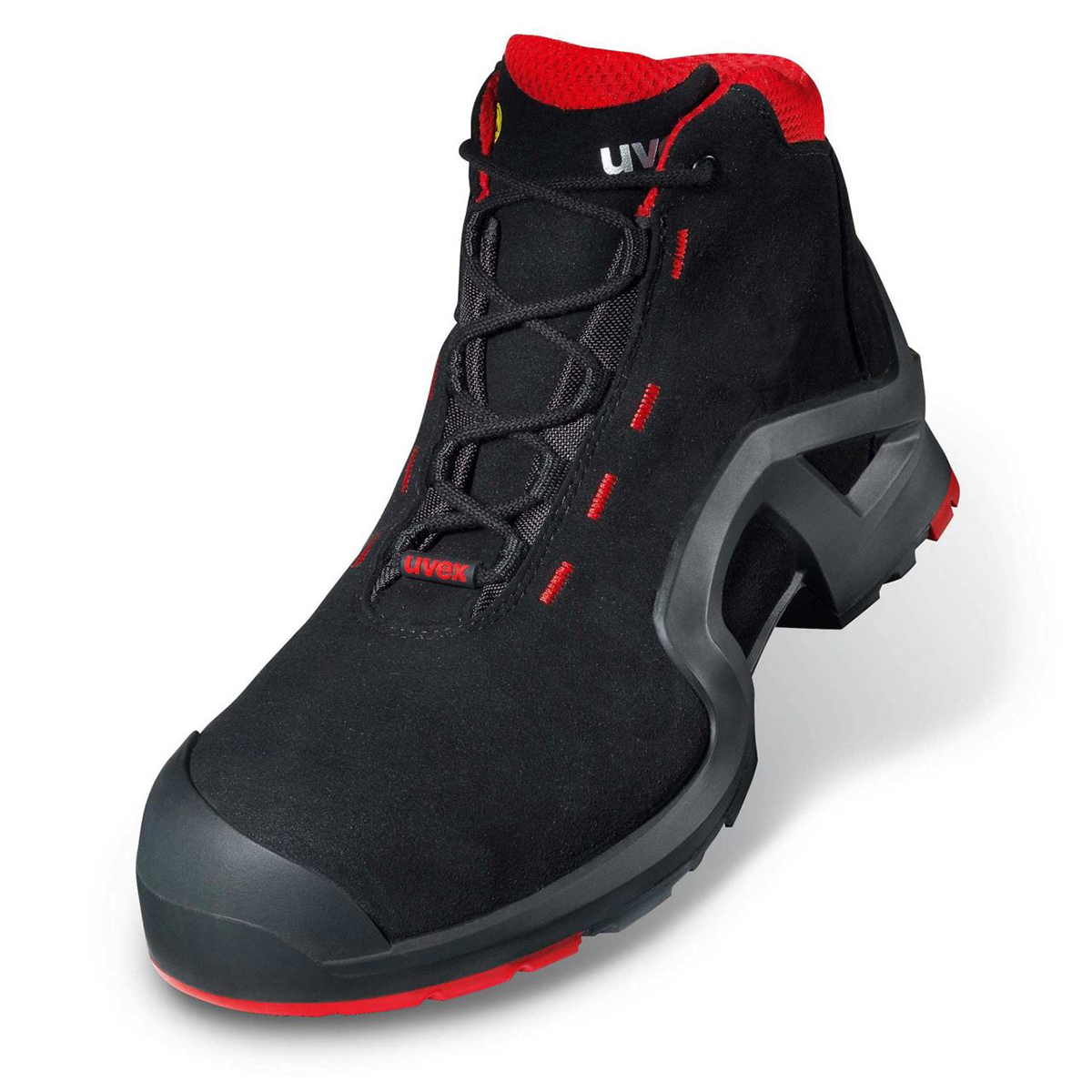 uvex 1 Black, Red ESD Safe Composite Toe Capped Men, Women Safety Boots, EU 39