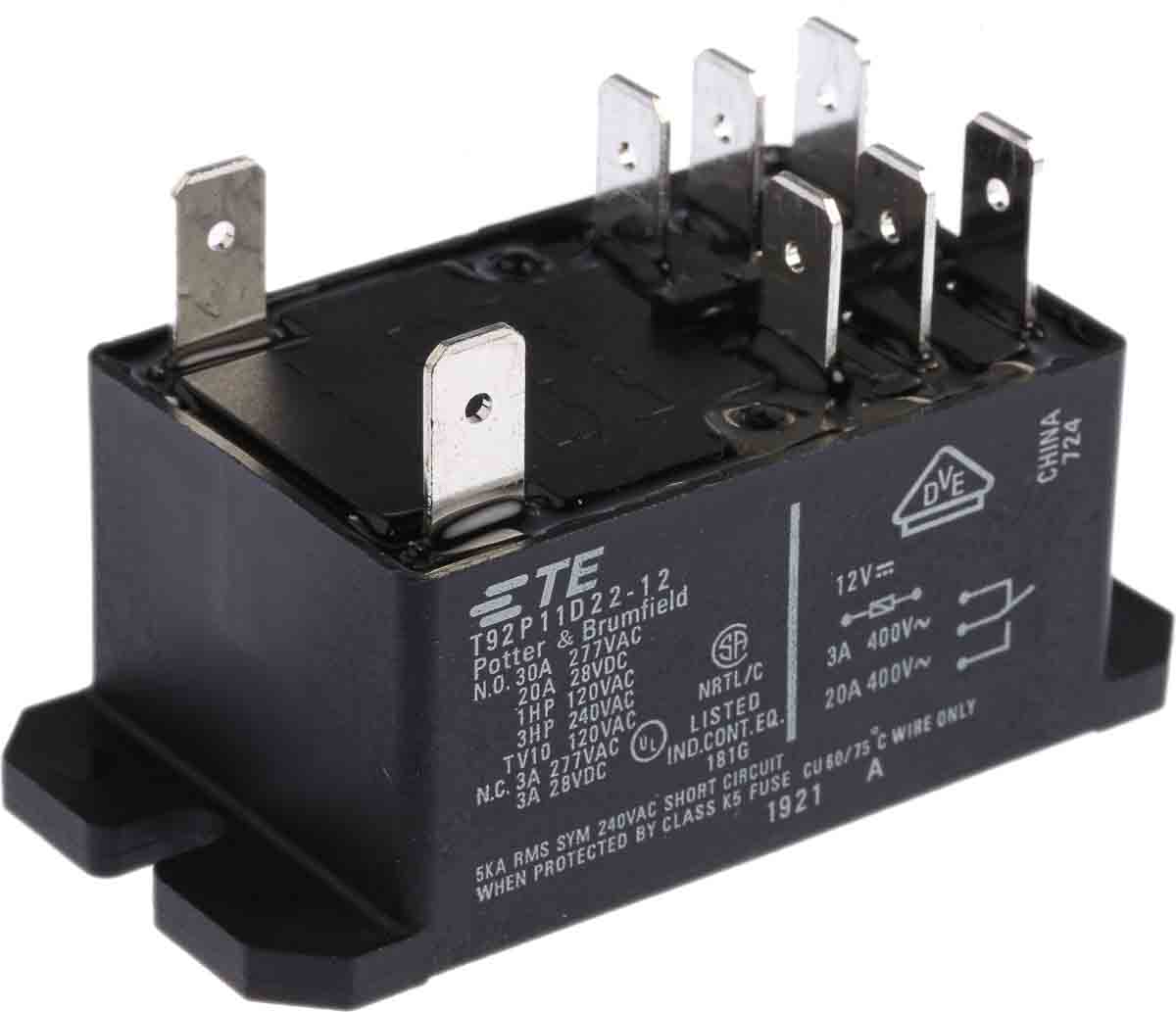 TE Connectivity Flange Mount Power Relay, 12V dc Coil, 30A Switching Current, DPDT