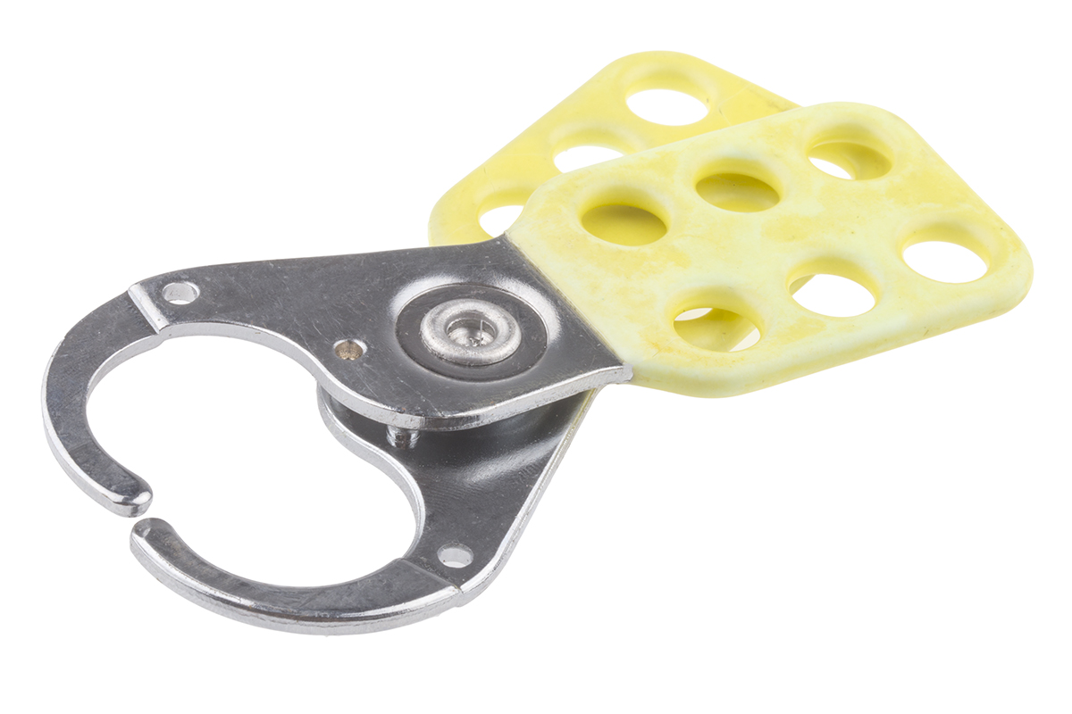 RS PRO Yellow 6-Lock Steel, Yellow Vinyl Coated Hasp Lockout, 9.25mm Shackle, 25mm Attachment
