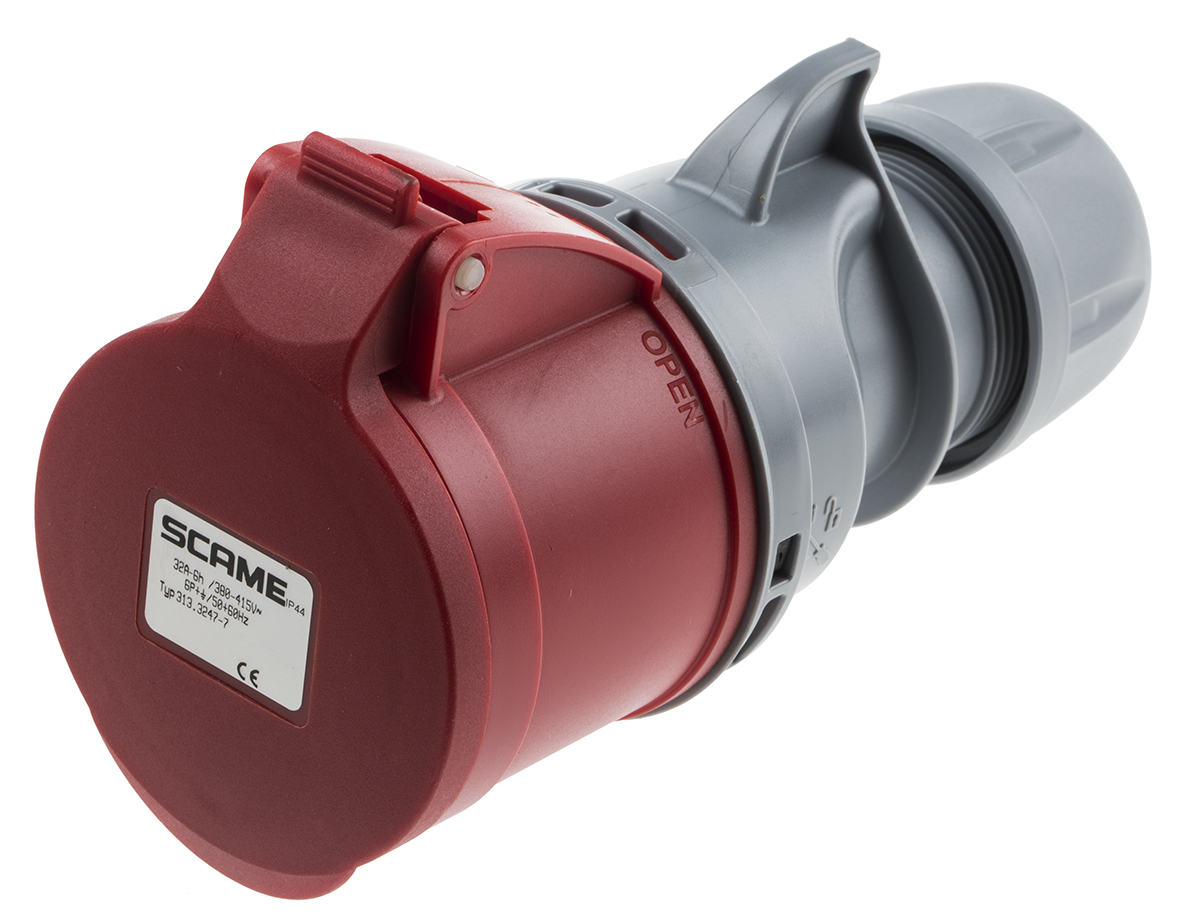 Scame, Optima Seven IP44 Red Cable Mount 6P + E Industrial Power Socket, Rated At 32A, 415 V