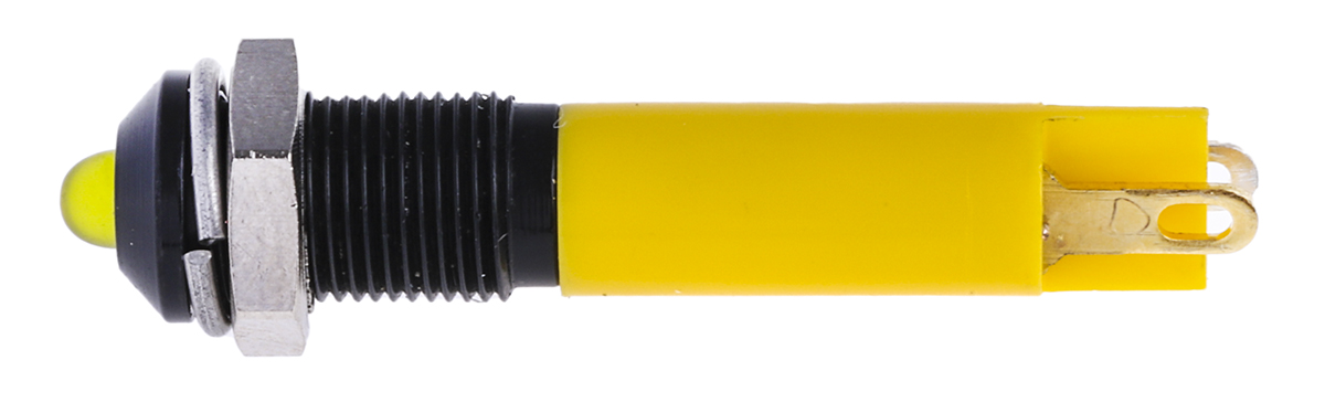 RS PRO Yellow Panel Mount Indicator, 24V dc, 6mm Mounting Hole Size, Solder Tab Termination