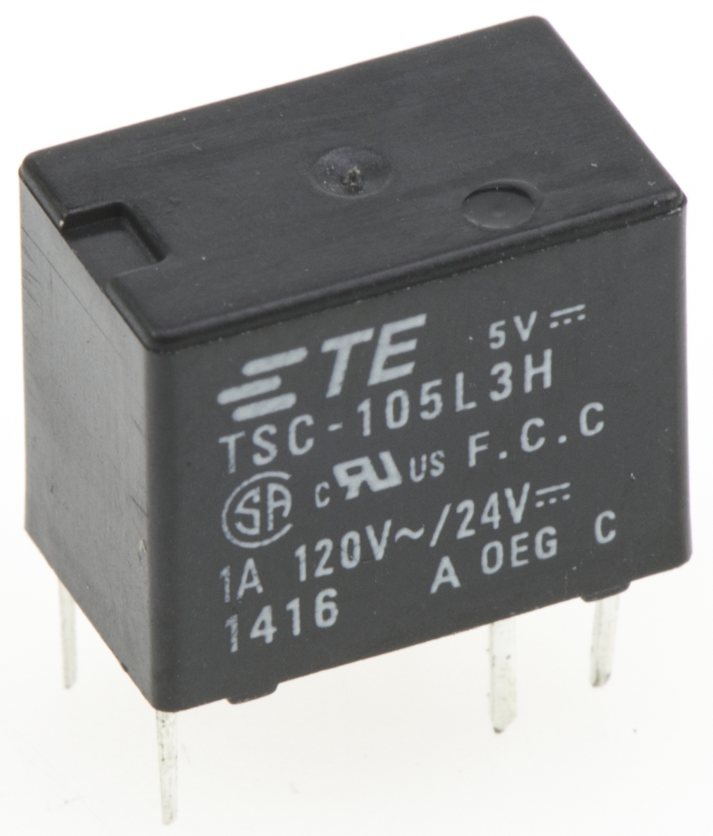 TE Connectivity PCB Mount Signal Relay, 5V dc Coil, 1A Switching Current, DPDT