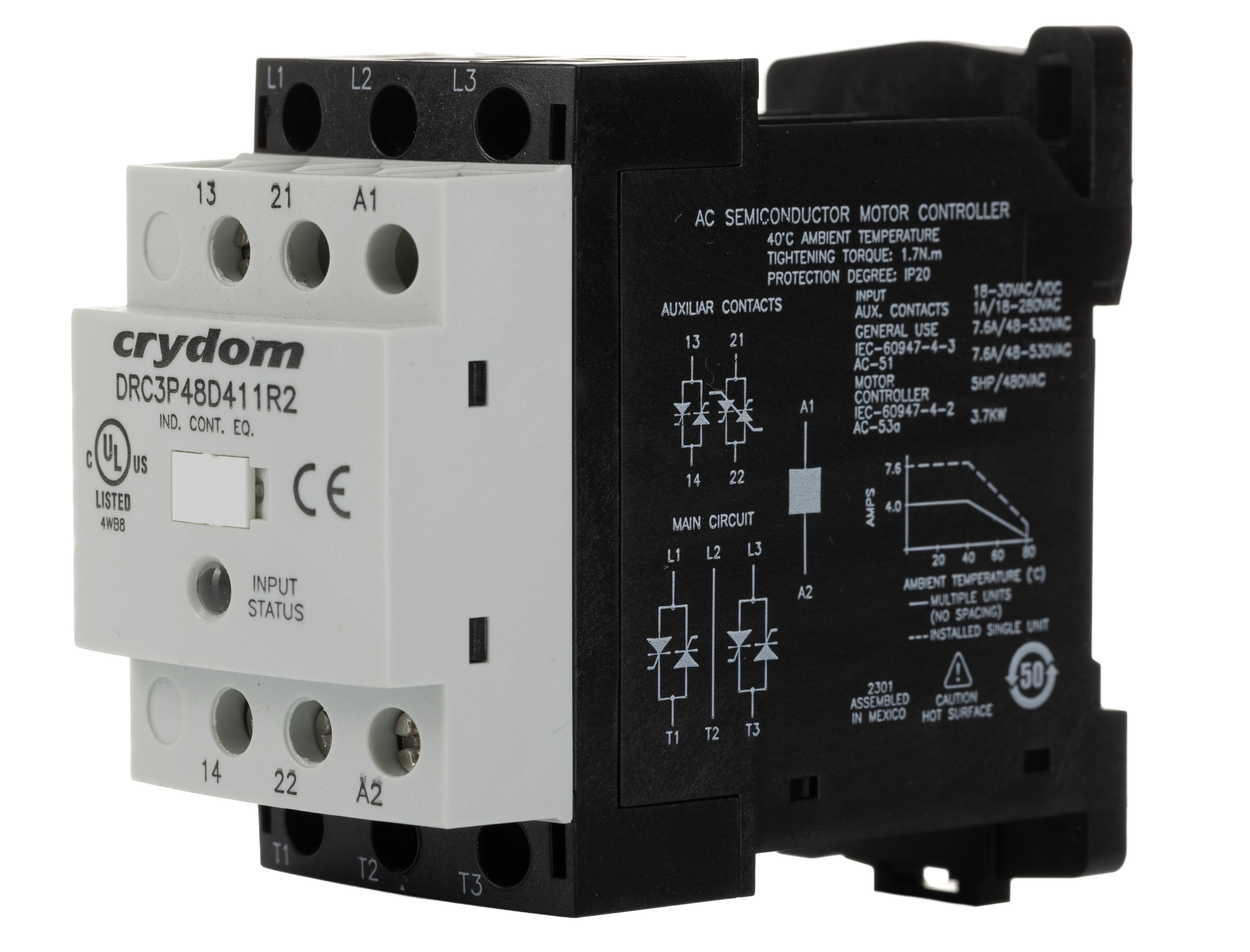 Sensata Crydom DRC Series Solid State Relay, 7.6 A Load, DIN Rail Mount