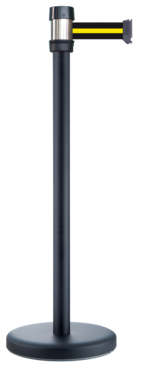 RS PRO Black Steel Retractable Barrier, 2m, Yellow/Black Tape