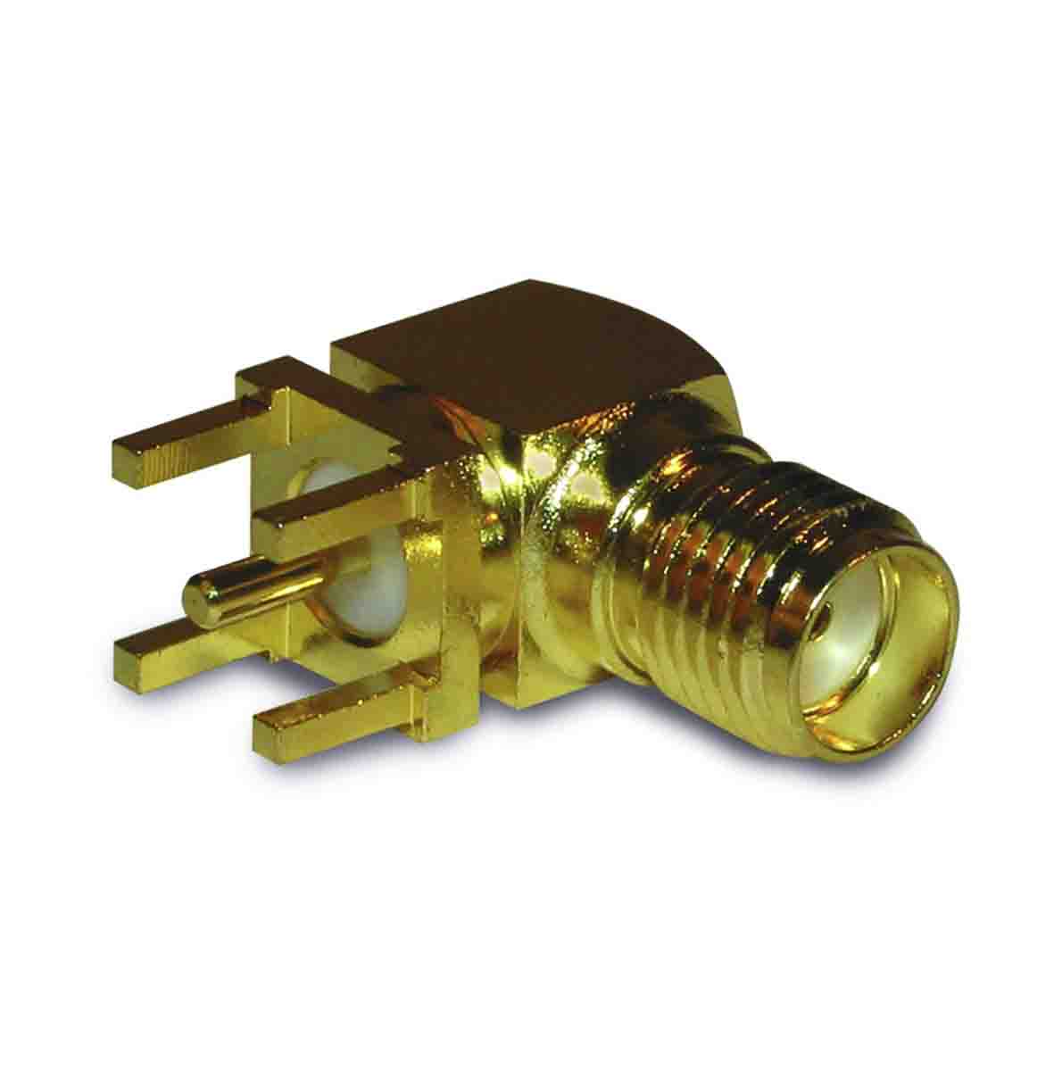 Amphenol RF SMA Series, Jack Through Hole SMA Connector, 50Ω, Solder Termination, Right Angle Body