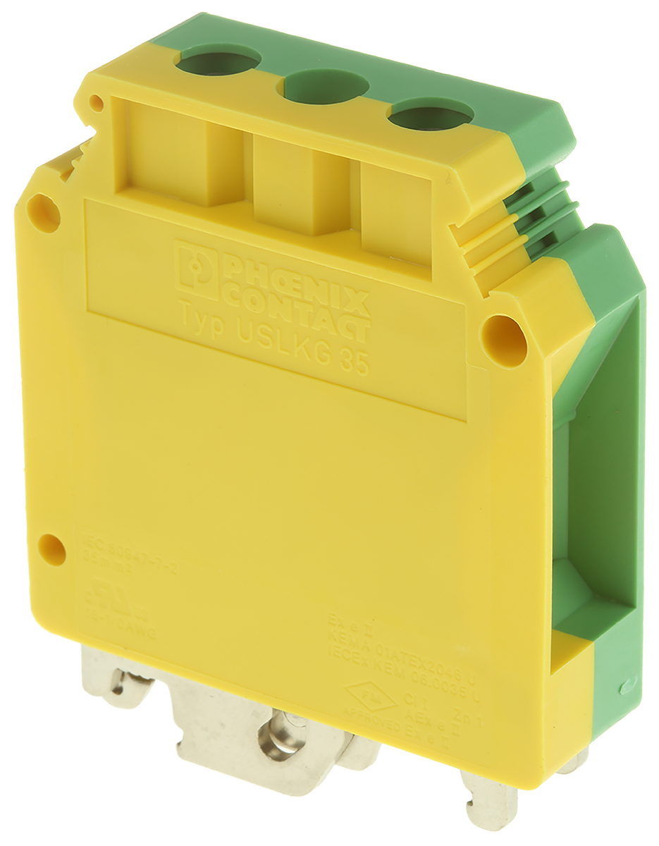 Phoenix Contact 2-Way USLKG 35 Earth Terminal Block, 18 → 0 AWG Wire, Screw Down, Polyamide Housing, ATEX