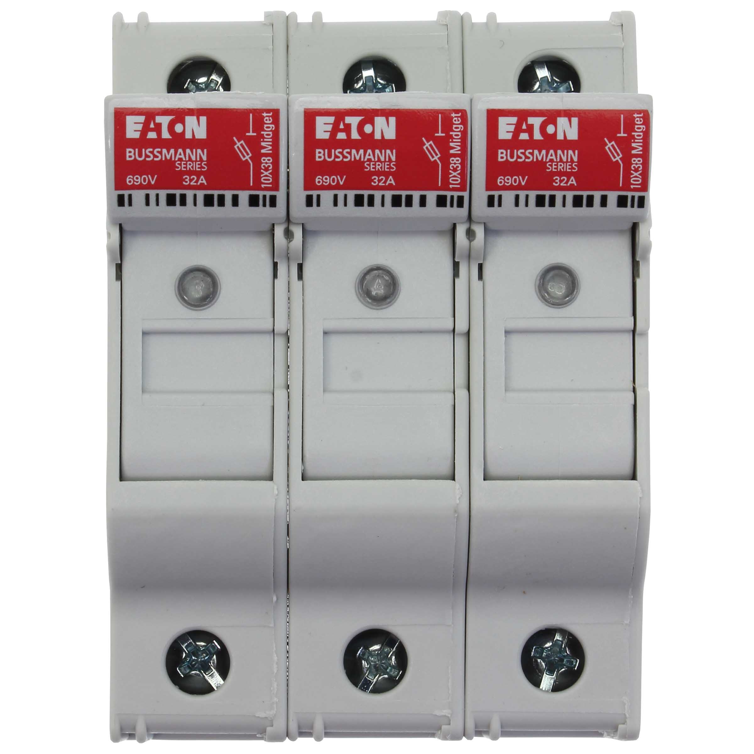 Eaton 32A Rail Mount Fuse Holder for 10 x 38mm Fuse, 3P, 690V ac