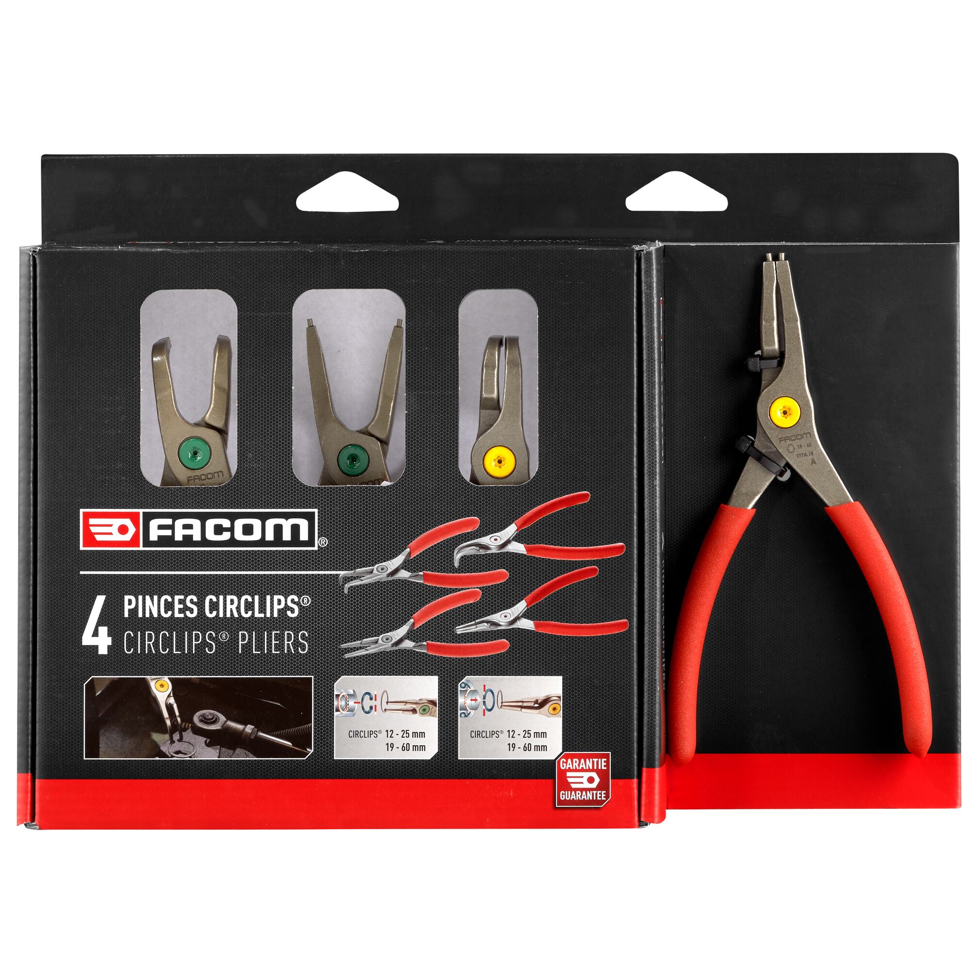 Facom PCJ4PB 4-Piece Circlip Plier Set, 180 mm Overall