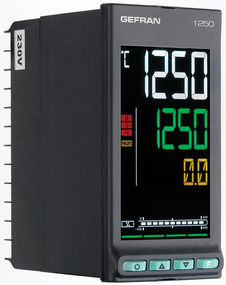 Gefran 1250 PID Temperature Controller, 48 x 96mm, 2 Output Logic, Relay, 100 → 240 V ac Supply Voltage