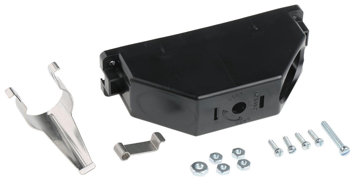 ITT Cannon DL Series Thermoplastic Right Angle D Sub Backshell, 156 Way, Strain Relief