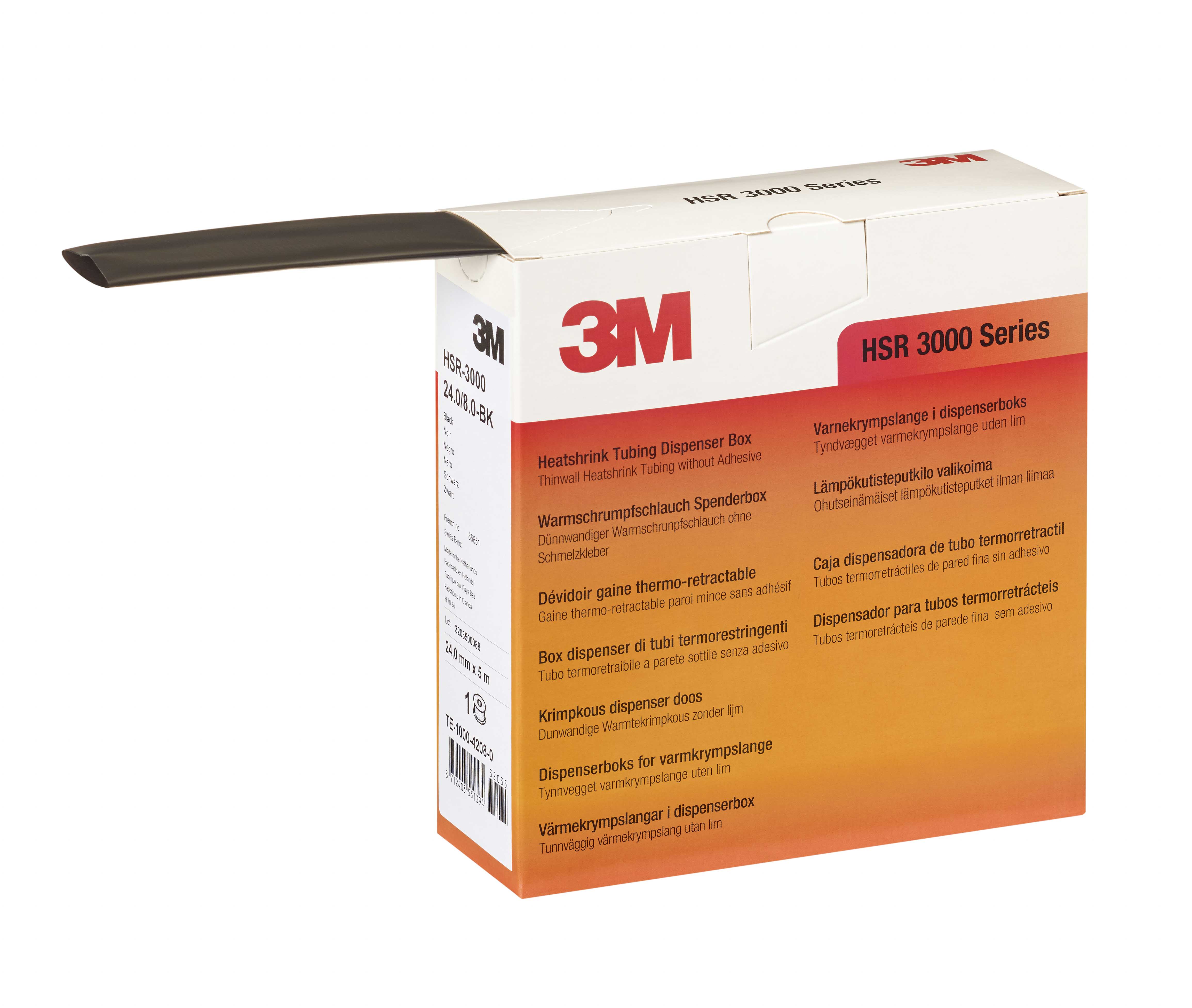 3M Halogen Free Heat Shrink Tubing, Black 18mm Sleeve Dia. x 5m Length 3:1 Ratio, HSR 3000 Series
