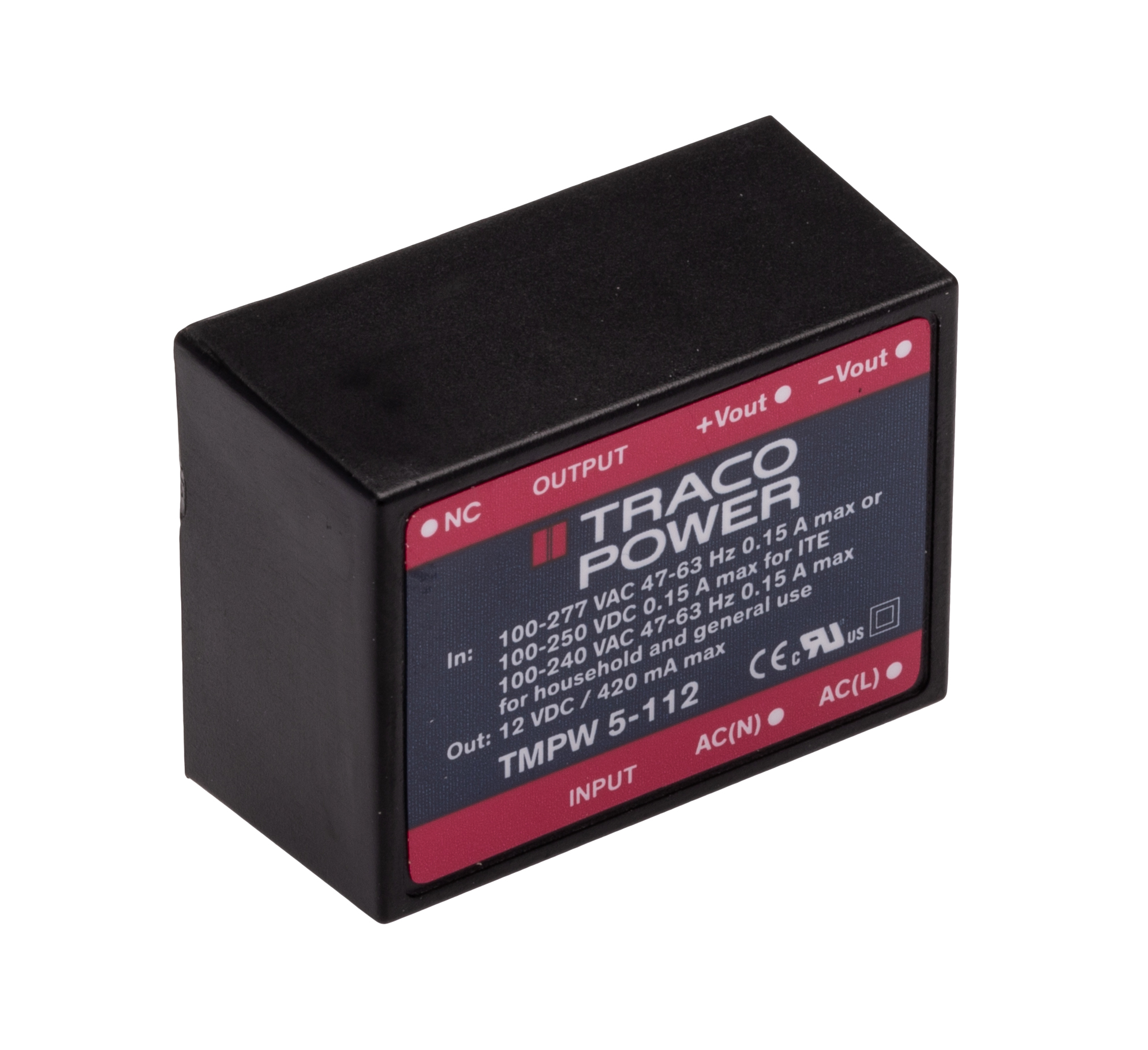 TRACOPOWER Switching Power Supply, TMPW 5-112, 12V dc, 420mA, 5W, 1 Output, 90 → 305V ac Input Voltage