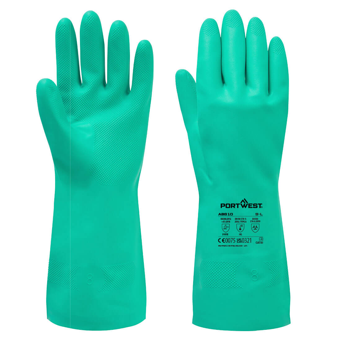 Portwest AB810 Green Cotton Nitrile Rubber Coated Cotton Work Gloves, Size S