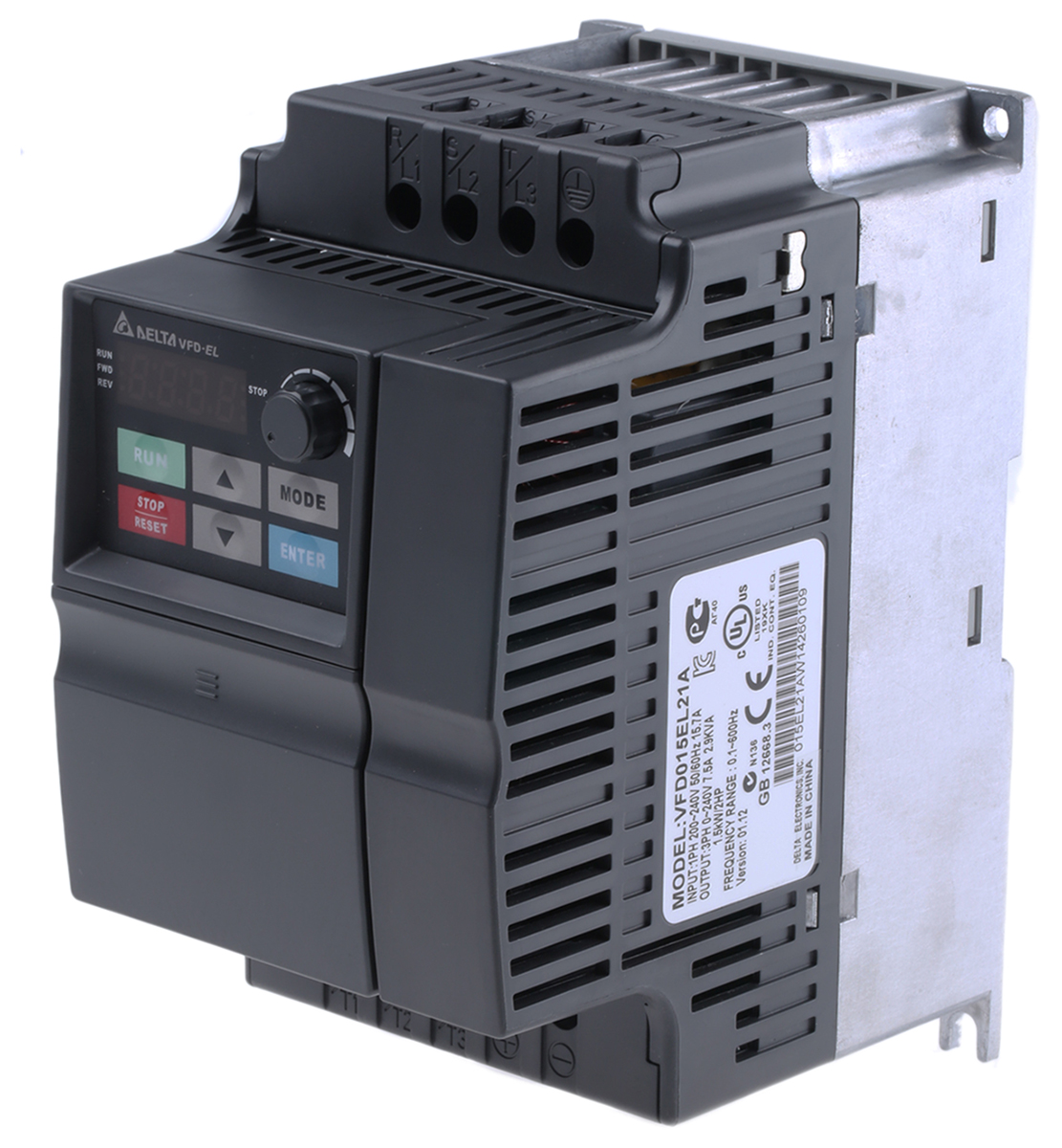 Delta Electronics Inverter Drive, 1.5 kW, 1 Phase, 230 V ac, 15.7 A, VFD-EL Series