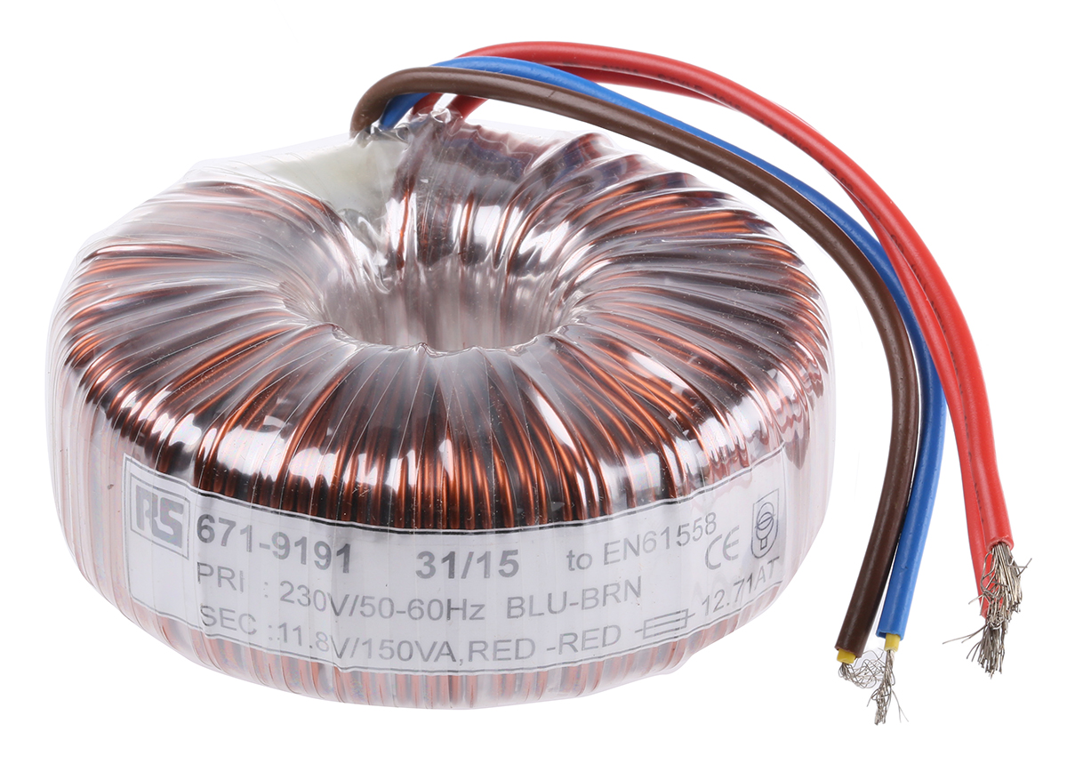 RS PRO 230V ac, 11.8V ac Toroidal Transformer, 150VA 2 Output