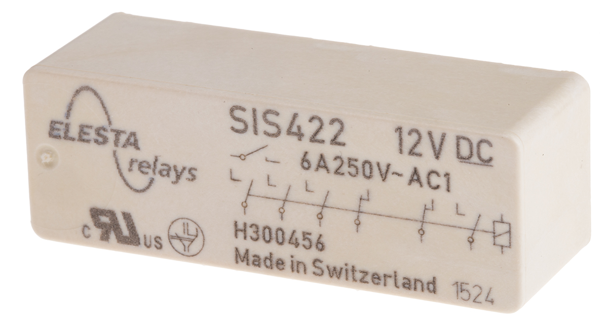 Elesta PCB Mount Force Guided Relay, 12V dc Coil Voltage, 4PST, DPST