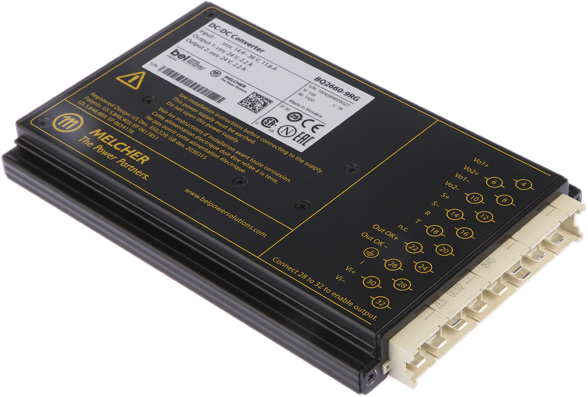BEL POWER SOLUTIONS INC Q DC-DC Converter, ±24V dc/ 2.75A Output, 14.4 → 36 V dc Input, 132W, Rack Mount, +71°C
