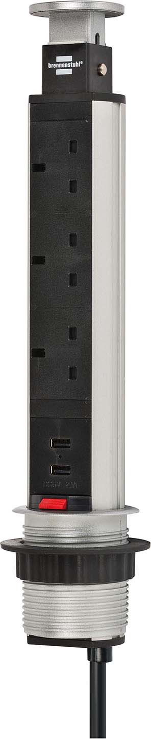 brennenstuhl 2m 5 Socket BS, USB Extension Lead, IP20