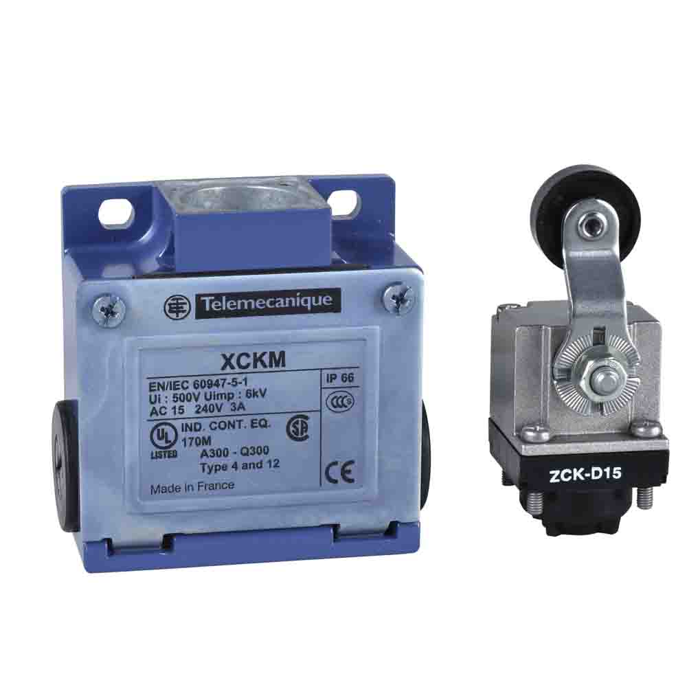 Telemecanique Sensors XCKM Series Roller Lever Limit Switch, 1NC/1NO, IP66, DP, Zinc Alloy Housing, 500V ac Max, 10A Max