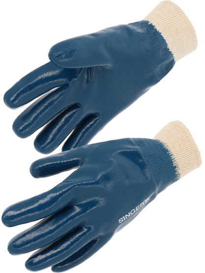 SINGER SAFETY NBR Blue, Natural Cotton (Brushed Jersey) Cotton, Nitrile Glove, Size 8, DC-DC Fast Charge Coating