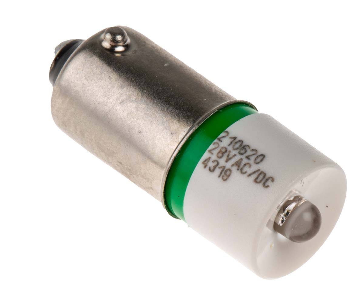 RS PRO Green LED Indicator Lamp, 28V ac/dc, BA9s Base, 10mm Diameter, 1610mcd