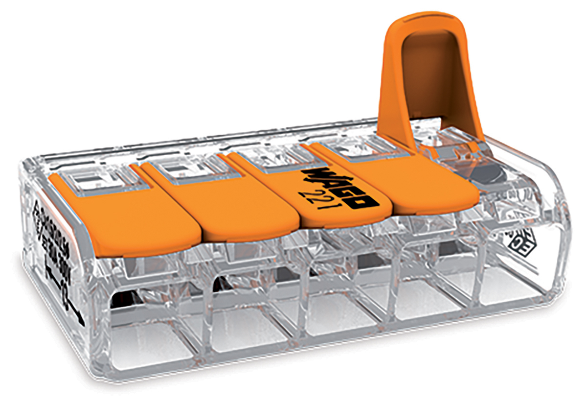 WAGO 221 Series Lever Connector, 5-Way, 41A, 20 → 10 AWG Wire, Cage Clamp Termination