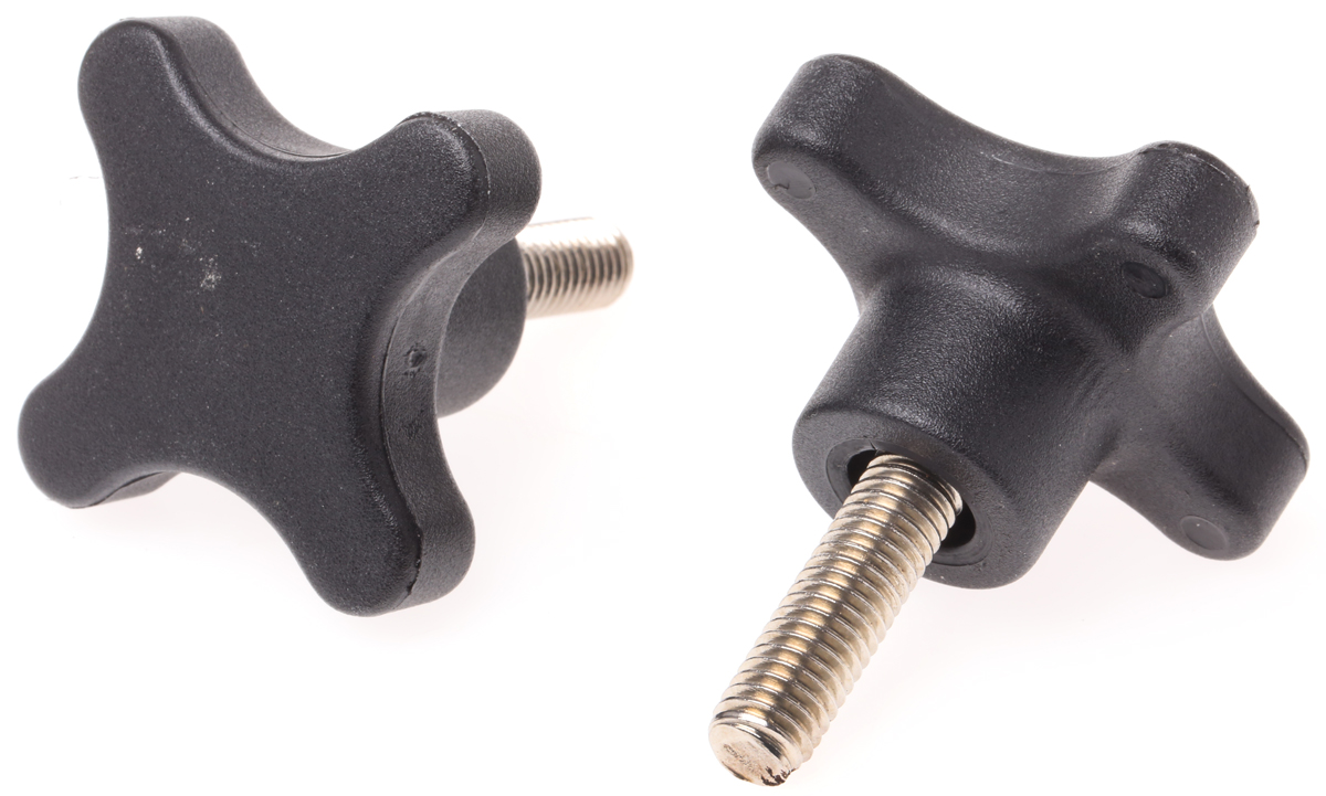 RS PRO Black 4-Arm Clamping Knob, M8, Threaded Stud