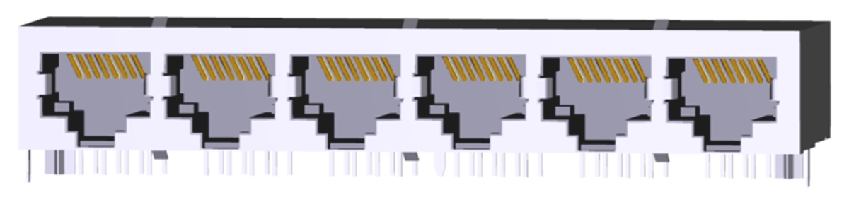 TE Connectivity 5558525 Series Female RJ45 Connector, PCB Mount, Cat5e, STP Shield Right Angle 6 Port 8 -Way