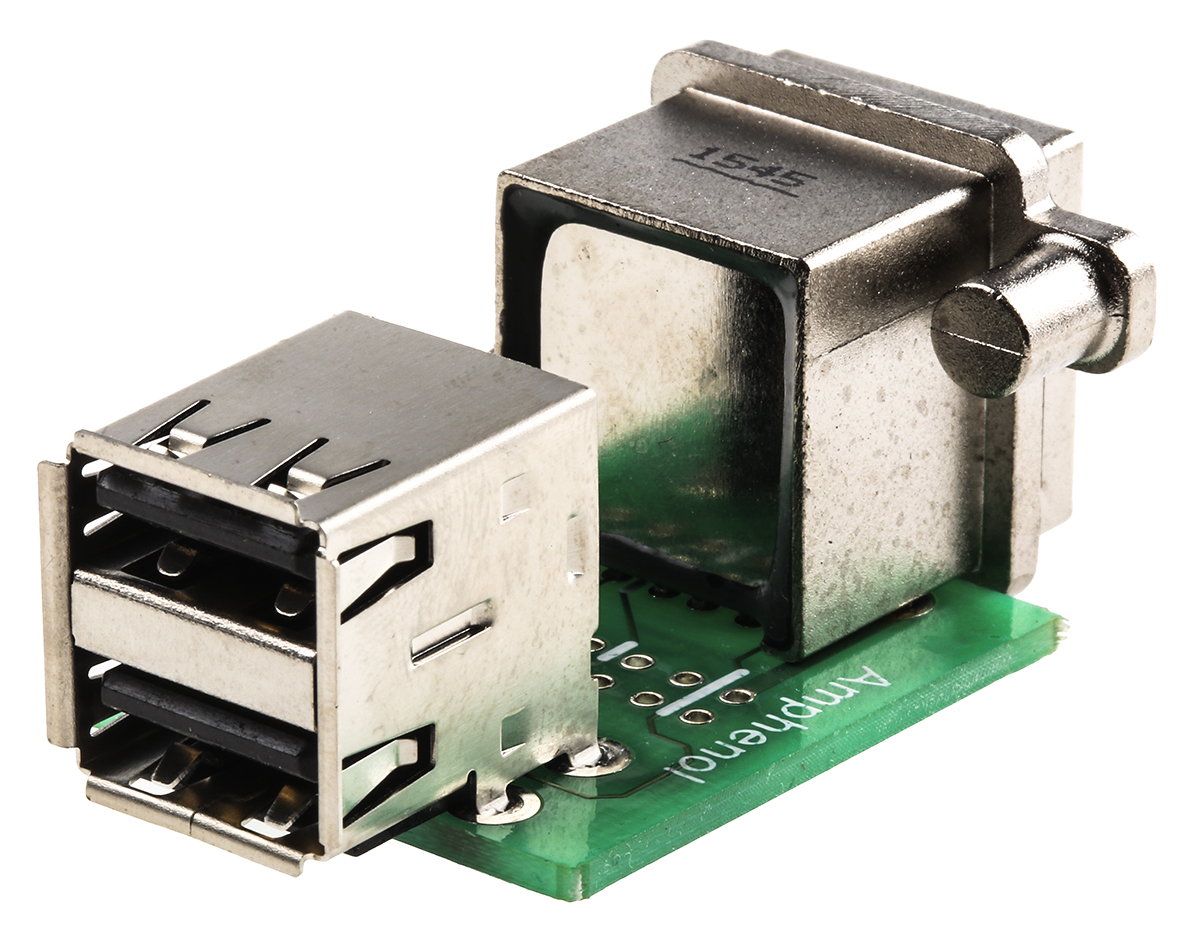 Amphenol Communications Solutions Right Angle, Through Hole, Socket- Dual Port Type A USB Connector