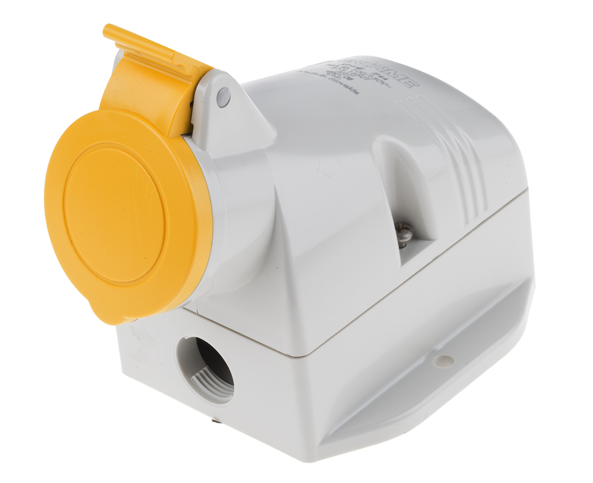 Scame IP44 Yellow Wall Mount 2P + E Industrial Power Socket, Rated At 16A, 110 V