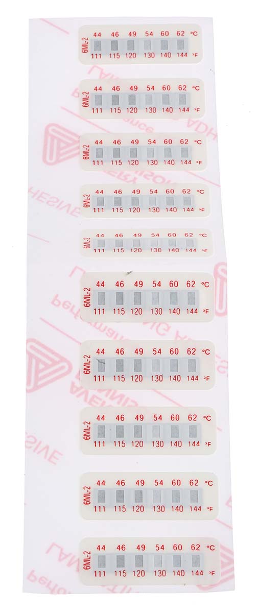 RS PRO Non-Reversible Temperature Sensitive Label, 44°C to 62°C, 6 Levels