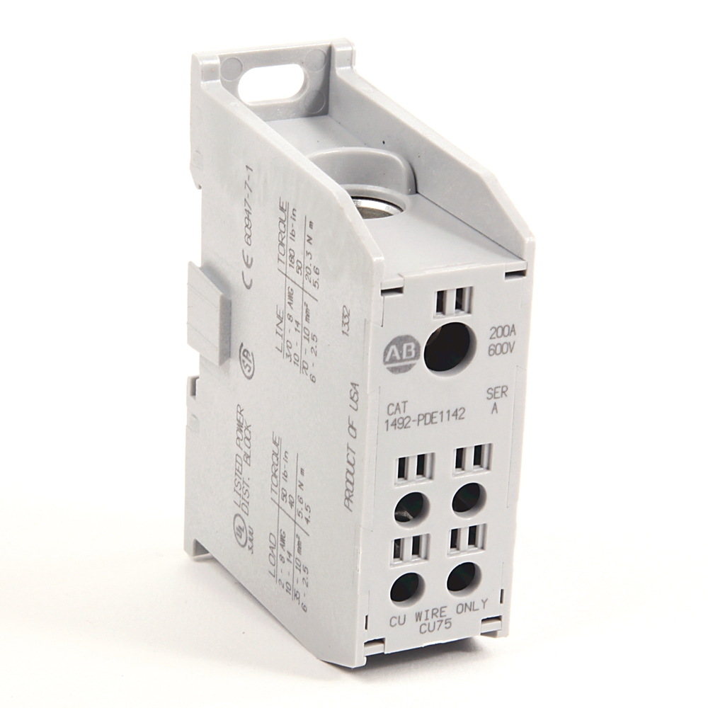 Allen Bradley Distribution Block, 4 Way, 200A, 600 V, White