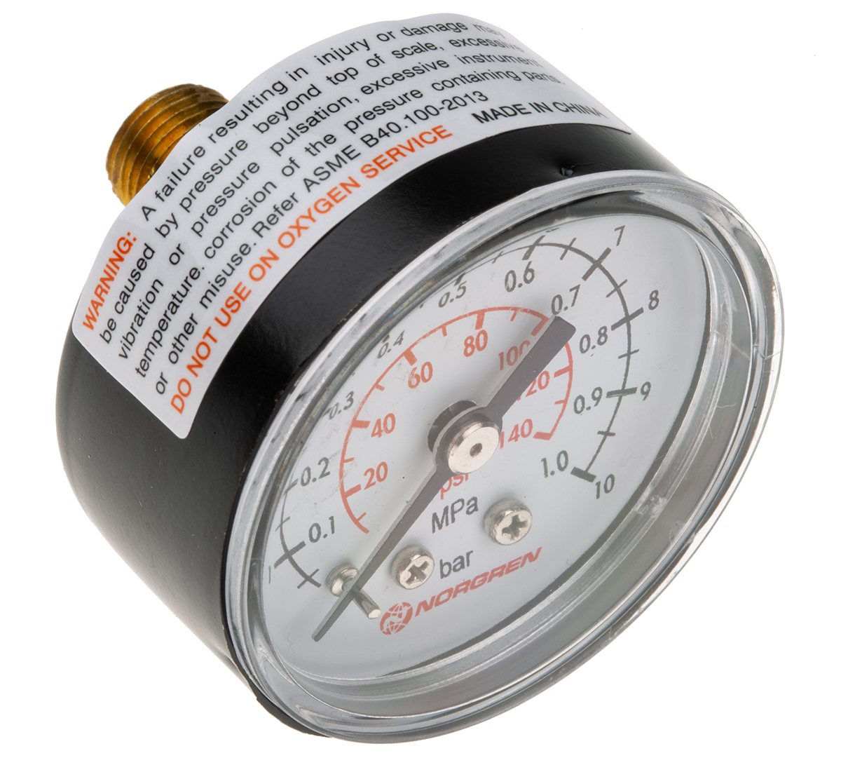 Norgren Analogue Pressure Gauge 10bar Back Entry 40mm Outside Diameter, With RS Calibration