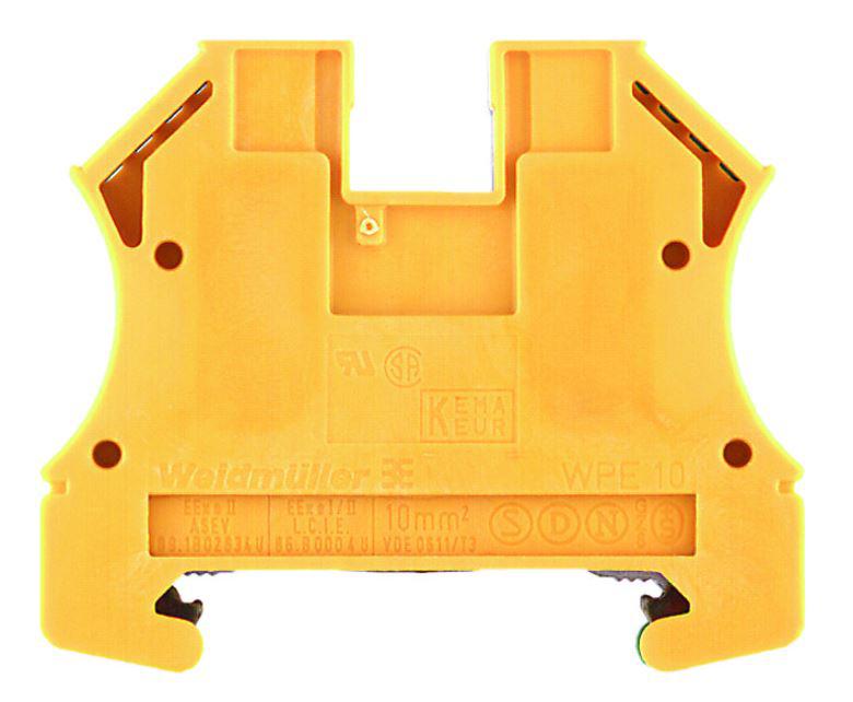 Weidmuller 2-Way WPE 10 Earth Terminal Block, 10mm², 16 → 6 AWG Wire, Screw Down, Wemid Housing, ATEX