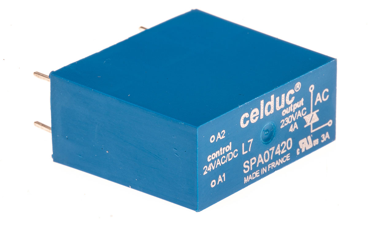 Celduc SP-ST-SL Series Solid State Relay, 4 A Load, PCB Mount, 275 V ac Load, 30V ac/dc Control