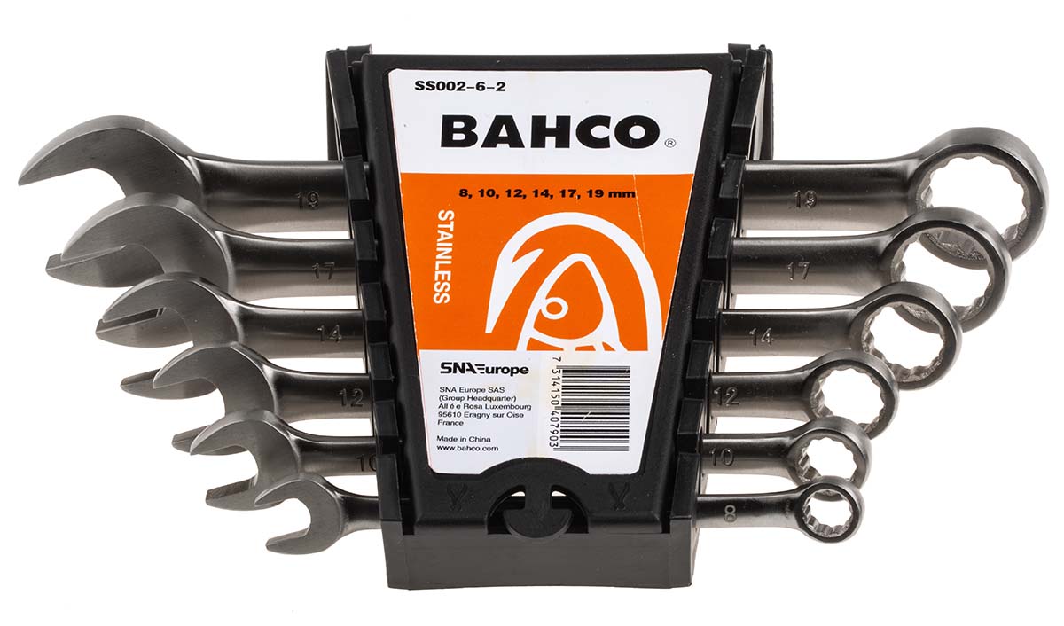 Bahco SS002 Series 6-Piece Spanner Set, 8 → 19 mm, Stainless Steel