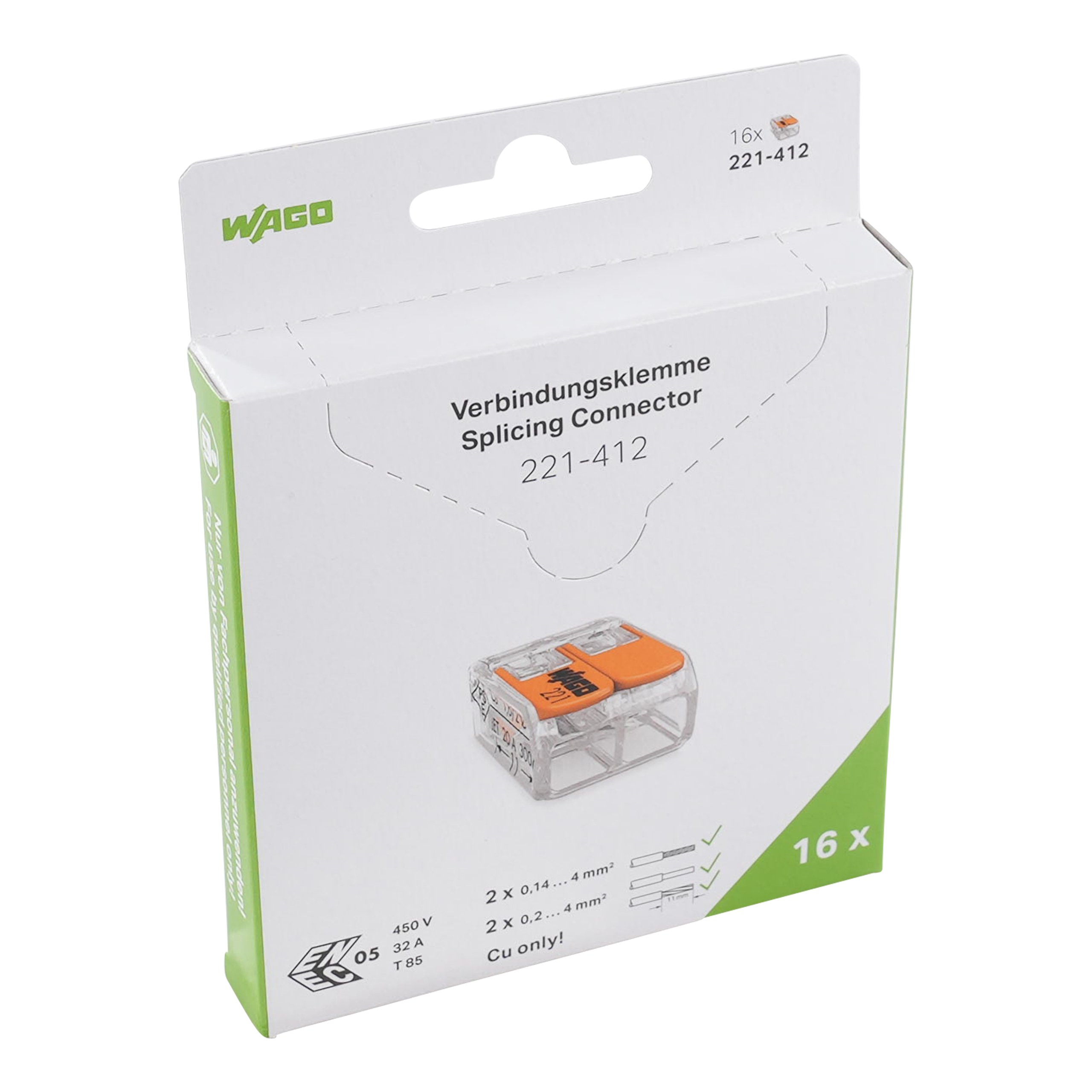 WAGO, 221 Wire Splice Splice Connector, Clear Insulation 4 mm²