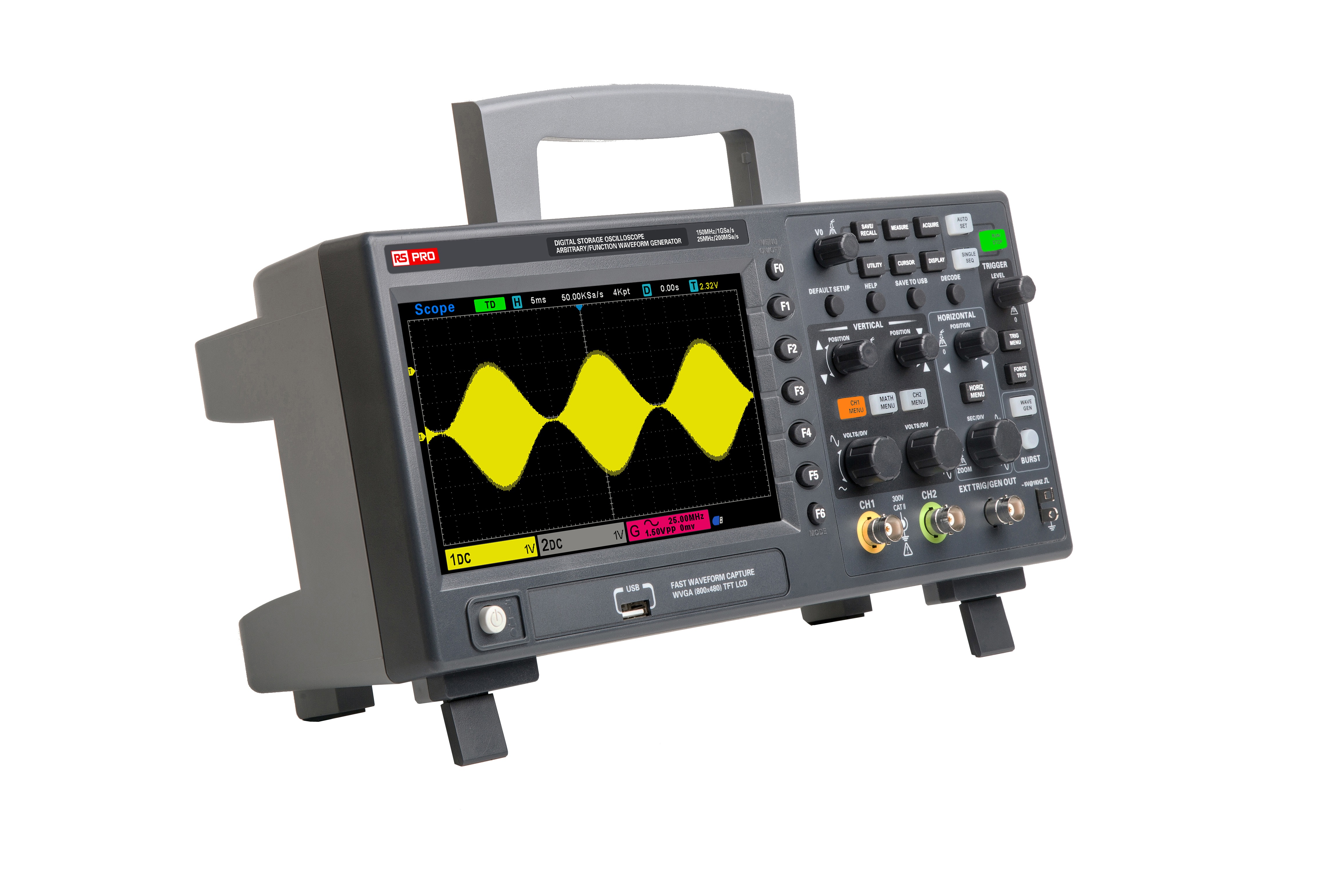 RS PRO, 150MHz Bench Oscilloscope, 2 Analogue Channels - UKAS Calibrated