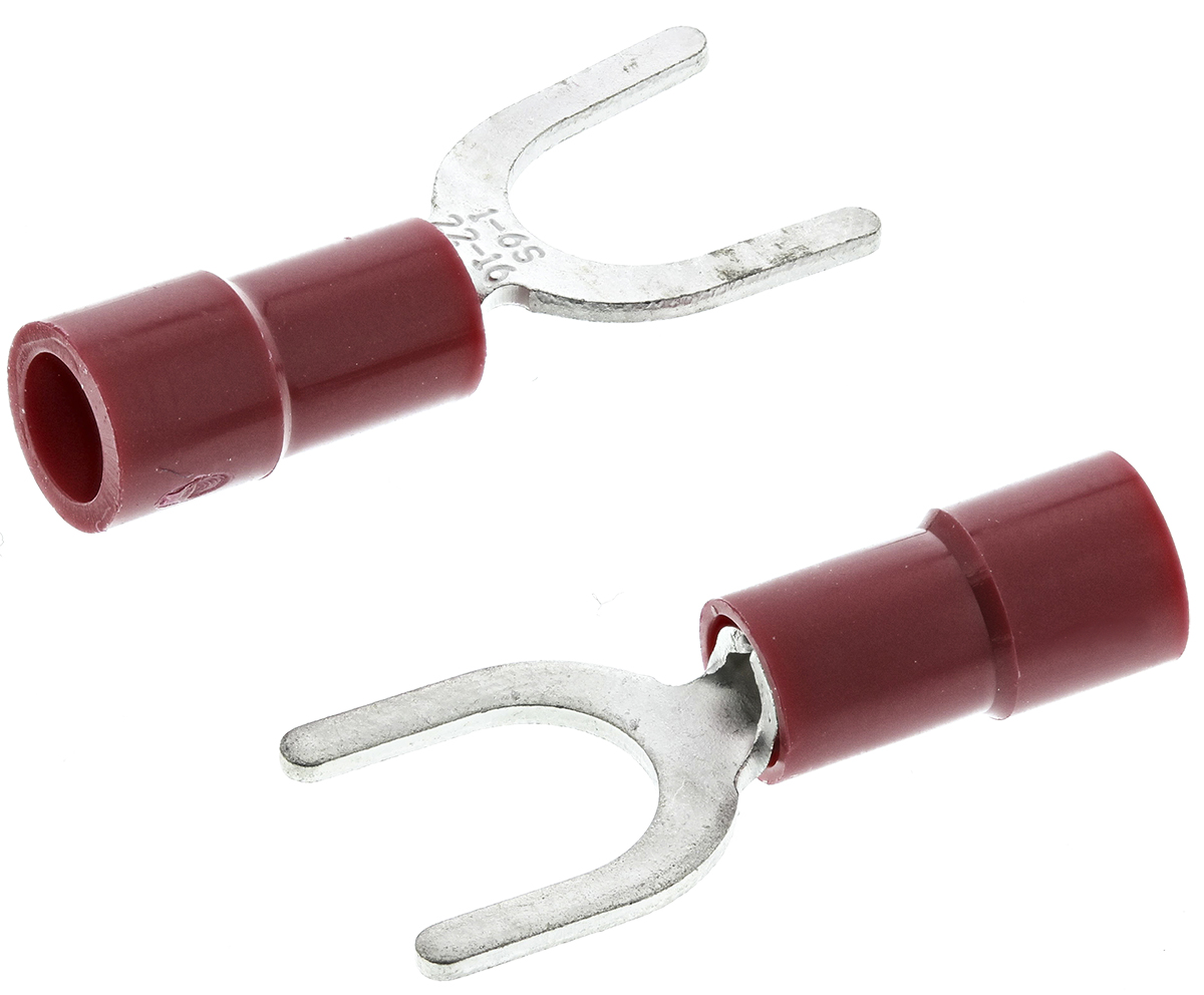 RS PRO Insulated Crimp Spade Connector, 0.5mm² to 1.5mm², 22AWG to 16AWG, M6 Stud Size Vinyl, Red