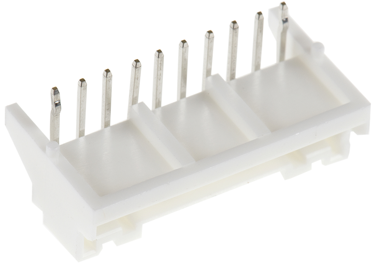 JST PA Series Right Angle Through Hole PCB Header, 10 Contact(s), 2 mm Pitch, 1 Row, Shrouded