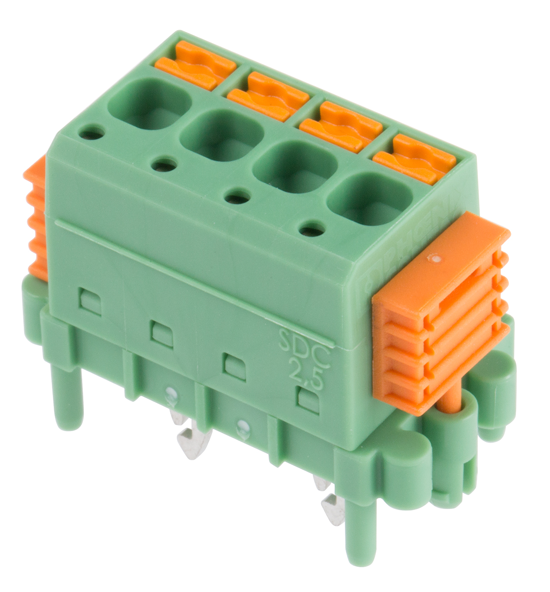 Phoenix Contact SDC 2.5/ 4-PV-5.0-ZB Series PCB Terminal Block, 4-Contact, 5mm Pitch, Through Hole Mount, 1-Row, Screw