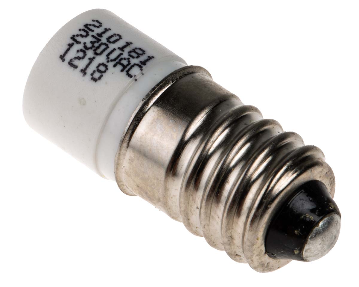 RS PRO White LED Indicator Lamp, 230V ac, E10 Base, 10mm Diameter, 410mcd